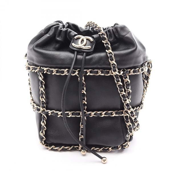 CHANEL COCO Mark Drawstring Purse Chain Crossbody Bag AS2313 leather BK GHW Used