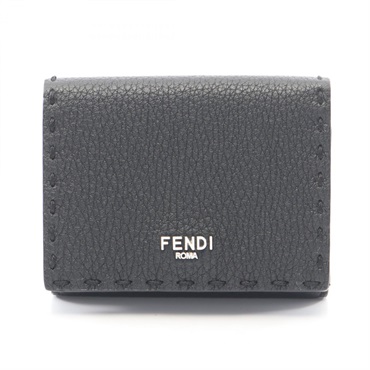 FENDI Selleria Tri-fold wallet leather Black Used Women Logo