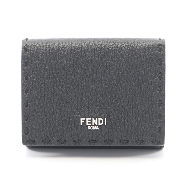 FENDI Selleria Tri-fold wallet leather Black Used Women Logo