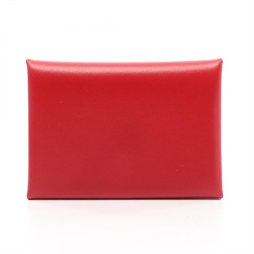 HERMES Calvi duo coin purse wallet W Box calf leather Rouge piment Used SHW