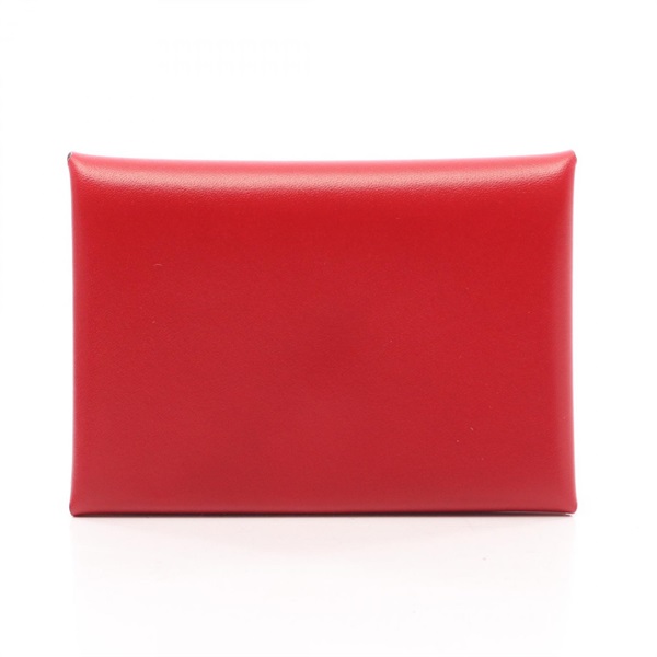 HERMES Calvi duo coin purse wallet W Box calf leather Rouge piment Used SHW
