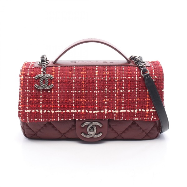 CHANEL Airline Matelasse Top Handle Crossbody Shoulder Handbag Fabric leather CC