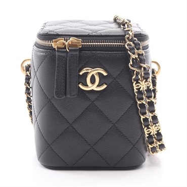 CHANEL Matelasse Vanity Chain Shoulder Bag Calfskin leather Black GHW Used Coco