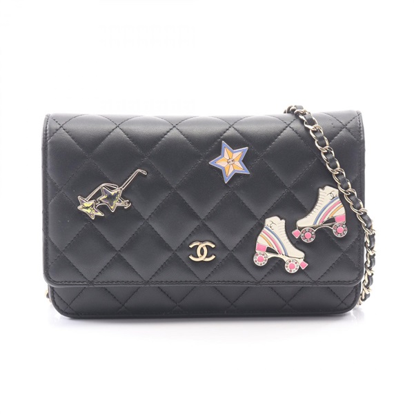 CHANEL Matelasse Icon Charm Chain Wallet Shoulder Crossbody Bag AP0250 leather