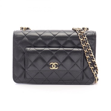 CHANEL Matelasse Chain Wallet Shoulder Bag AP3464 Calf leather Black GHW Used CC
