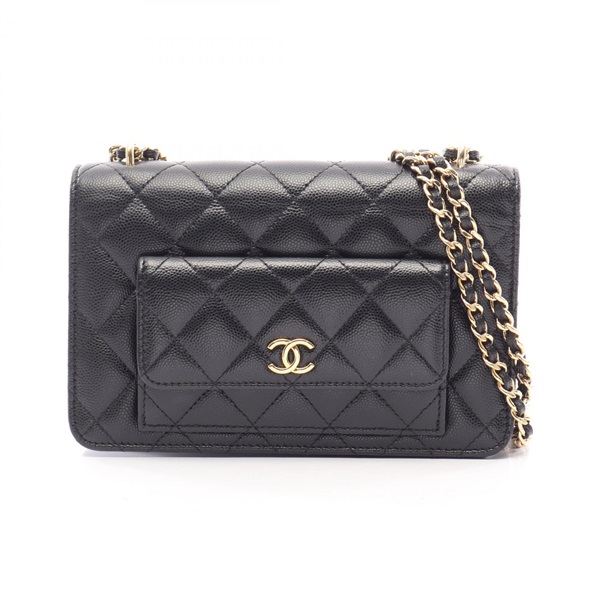 CHANEL Matelasse Chain Wallet Shoulder Bag AP3464 Calf leather Black GHW Used CC