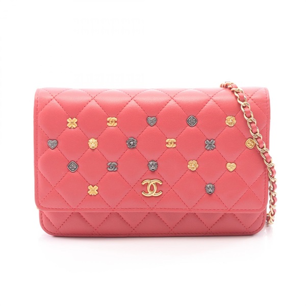 CHANEL Matelasse Icon Charm Chain Wallet Shoulder Crossbody Bag A33814 leather