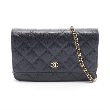 CHANEL Matelasse Shoulder chain crossbody Bag Calfskin leather Black Used GHW