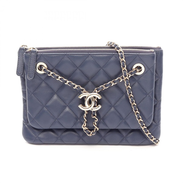 CHANEL Matelasse chain crossbody Shoulder Bag AP1074 Lambskin Navy Used Women