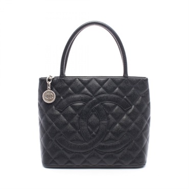 CHANEL Medallion tote hand Bag A01804 Calfskin leather Black Used Women SHW
