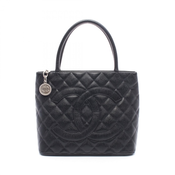 CHANEL Medallion tote hand Bag A01804 Calfskin leather Black Used Women SHW