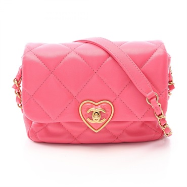 CHANEL Matelasse Heart Lock Shoulder CrossbodyBag AS3979 leather Pink GHW Used