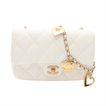 CHANEL Mini Matelasse Chain Shoulder Crossbody Bag AS3456 leather White GHW Used