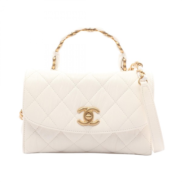 CHANEL Matelasse Top Handle Chain Crossbody Shoulder Bag AS2478 leather White CC