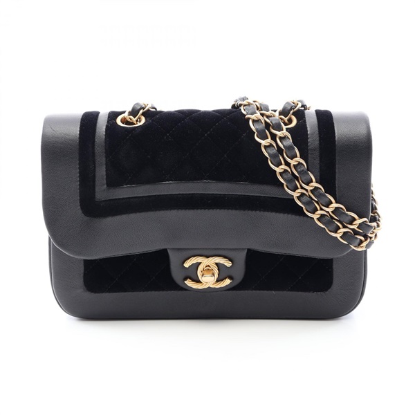 CHANEL Matelasse Chain Shoulder Handbag Lamb leather Fabric Black GHW Used CC