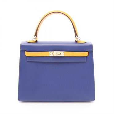 HERMES Kelly 25 shoulder Handbag A Epsom leather Blue electric Moutarde GHW