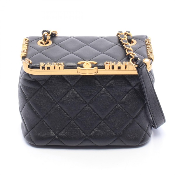 CHANEL Matelasse Chain Crossbody Shoulder Bag Lamb leather Black GHW Used Women