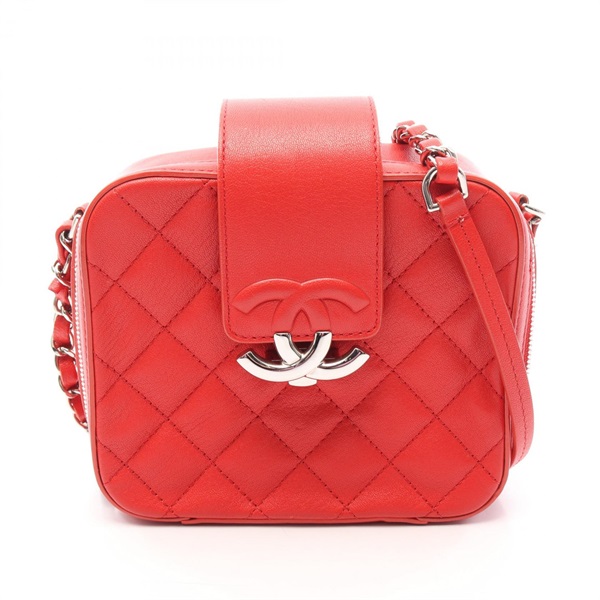 CHANEL Matelasse Half Coco Chain Crossbody Camera Bag A98644 leather Red Used CC