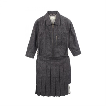 FENDI Zip-up Three-quarter Sleeve Denim Dress #38 FLD553 cotton Gray Used Women