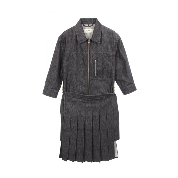 FENDI Zip-up Three-quarter Sleeve Denim Dress #38 FLD553 cotton Gray Used Women