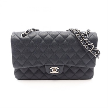 CHANEL Matelasse W flap chain Shoulder Bag A01112 leather Navy Used Women SHW