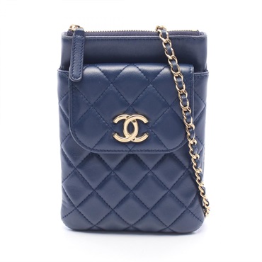 CHANEL Matelasse Phone case Chain Shoulder Crossbody Bag AP1191 leather Navy GHW