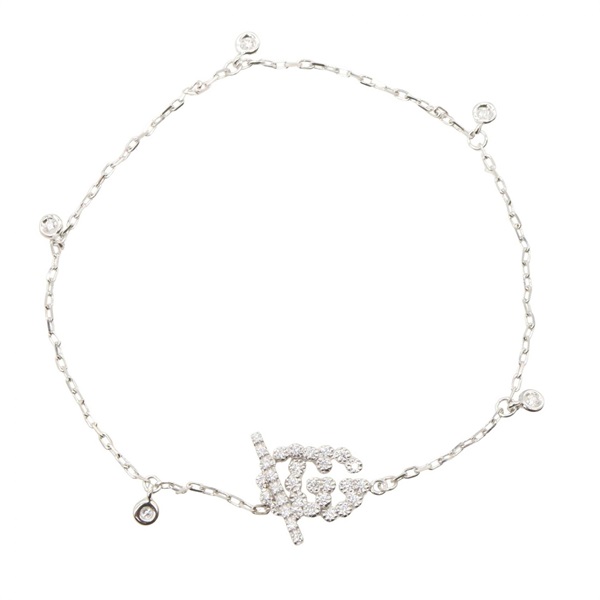 GUCCI GG Running Diamond Bracelet 18KWG White Gold Clear Used Women #16.5cm