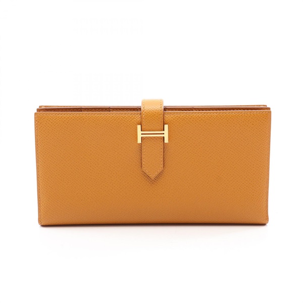 HERMES Bearn Soufflet Bifold purse wallet B Epsom Sesame Used Women GHW