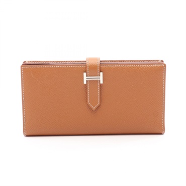 HERMES Bearn Soufflet Bifold purse wallet A Epsom Gold Used Women SHW
