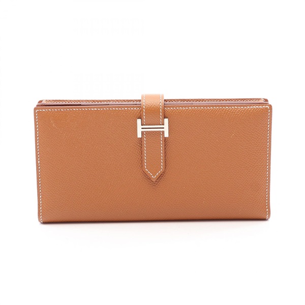 HERMES Bearn Soufflet Bifold purse wallet A Epsom Gold Used Women SHW