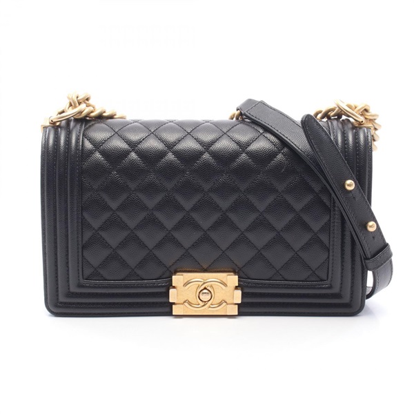CHANEL Boy chanel chain Shoulder hand Bag A67086 leather Black Used Women GHW