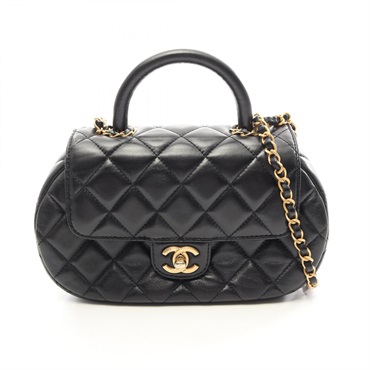 CHANEL Matelasse Top Handle Shoulder Bag AS4569 Lamb leather Black Used GHW CC