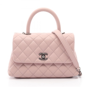 CHANEL Coco Handle Flap Matelasse Shoulder Handbag A92990 Leather Pink Used CC