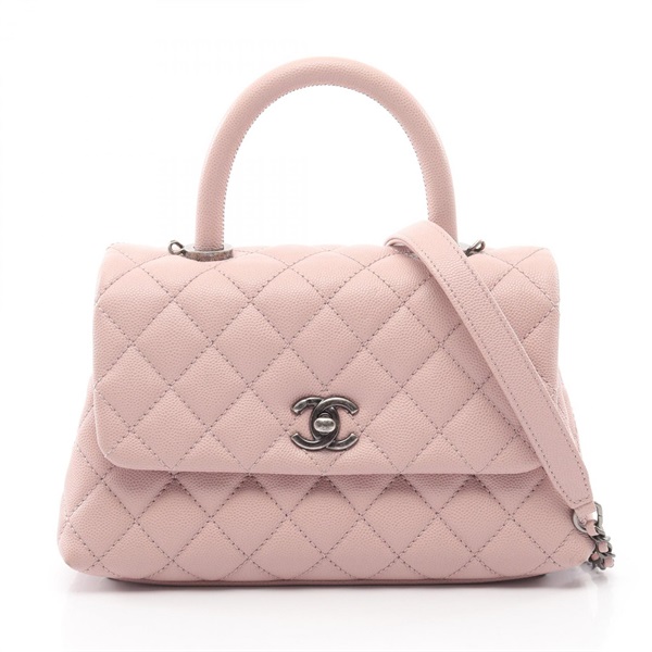 CHANEL Coco Handle Flap Matelasse Shoulder Handbag A92990 Leather Pink Used CC