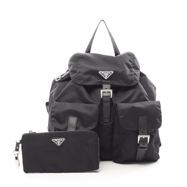 PRADA Triangle logo Rucksack Backpack 1BZ811 Nylon Black Used Women
