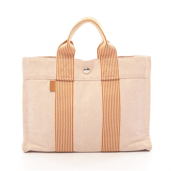 HERMES New Fourre-tout PM Tote Handbag canvas Orange Brown SHW Used Women