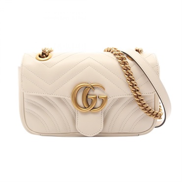 GUCCI GG Marmont chain Shoulder hand Bag 446744 leather White Used Women
