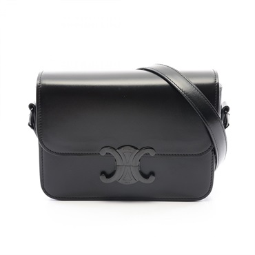 CELINE teen triomphe crossbody Shoulder Bag leather Black Used Women