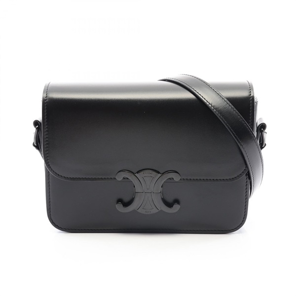 CELINE teen triomphe crossbody Shoulder Bag leather Black Used Women