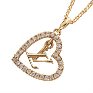 LOUIS VUITTON My LV Heart Necklace Pendant Gold Plated Rhinestone Used Women