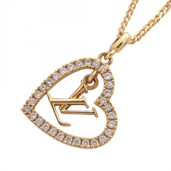 LOUIS VUITTON My LV Heart Necklace Pendant Gold Plated Rhinestone Used Women