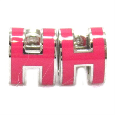 HERMES pop H mini pierced earrings Lacquer metal Silver plating rose tropic Used