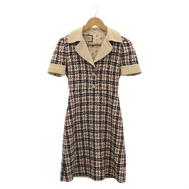 GUCCI Tweed dress one piece 530704 ZKM84 cotton White Black Used Women size 36