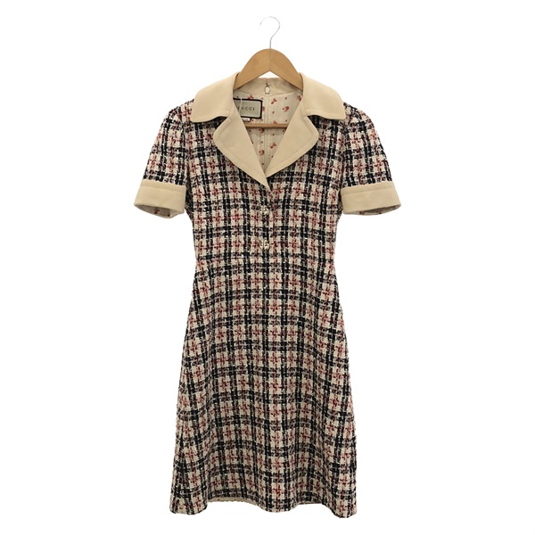 GUCCI Tweed dress one piece 530704 ZKM84 cotton White Black Used Women size 36