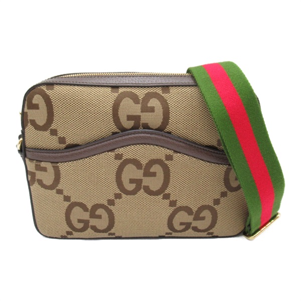 GUCCI jumbo GG messenger Shoulder Bag 675891 canvas Beige Brown Used Women