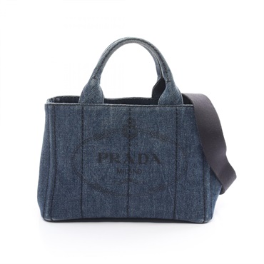PRADA CANAPA Shoulder Tote Hand Bag 1BG439 denim Navy Used Women