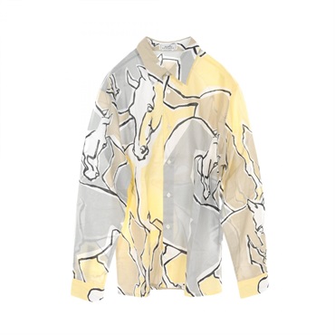 HERMES Long sleeve shirt Tops cotton Yellow Gray Used mens size 41/16