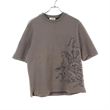 HERMES Cavalcade T-shirt M size short sleeves cotton Green Navy Used