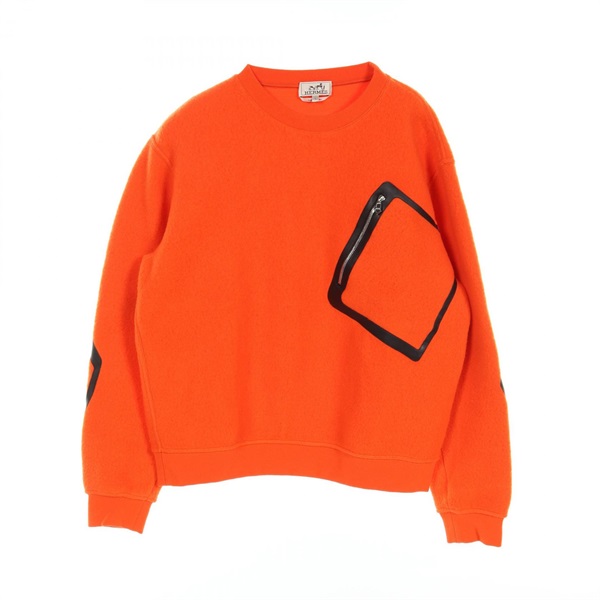 HERMES trimming sweatshirt L size wool cashmere leather Orange Black used