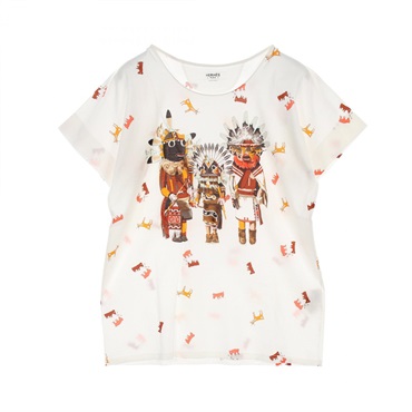 HERMES Kachinas T-shirt #38 short sleeves cotton White Multicolor Used Women